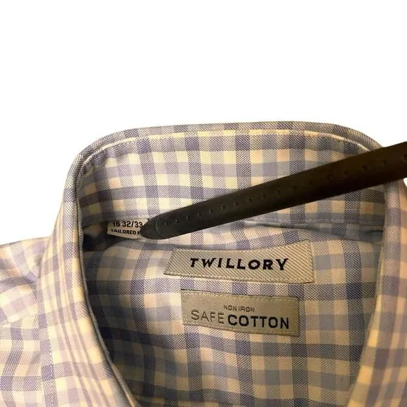Twillory Safe Cotton Shirt Men's 16 32/33 Blue Tailored Fit Dress Business - Picture 4 of 8
